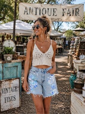 Levi's 550 Hand Painted Floral Denim Cut-offs